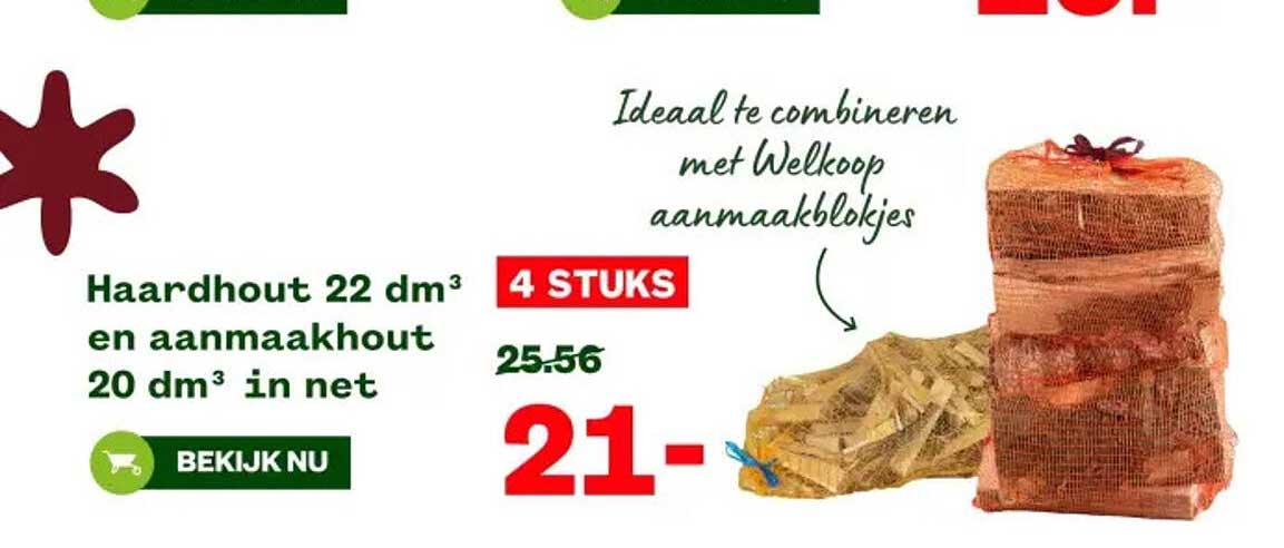 Haardhout 22 dm³ en aanmaakhout 20 dm³ in net