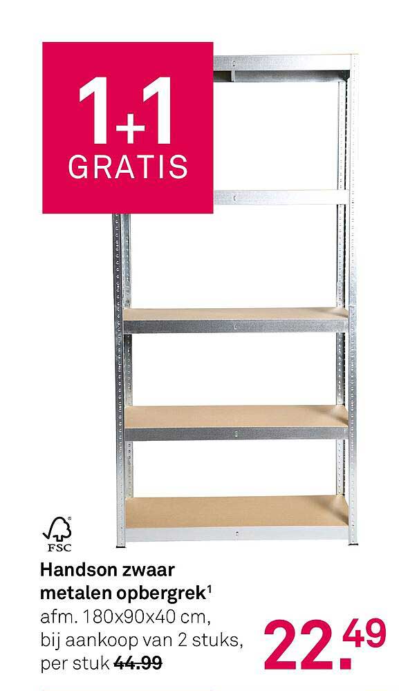 Handson zwaar metalen opbergrek, afm. 180x90x40 cm, bij aankoop van 2 stuks, per stuk 44.99