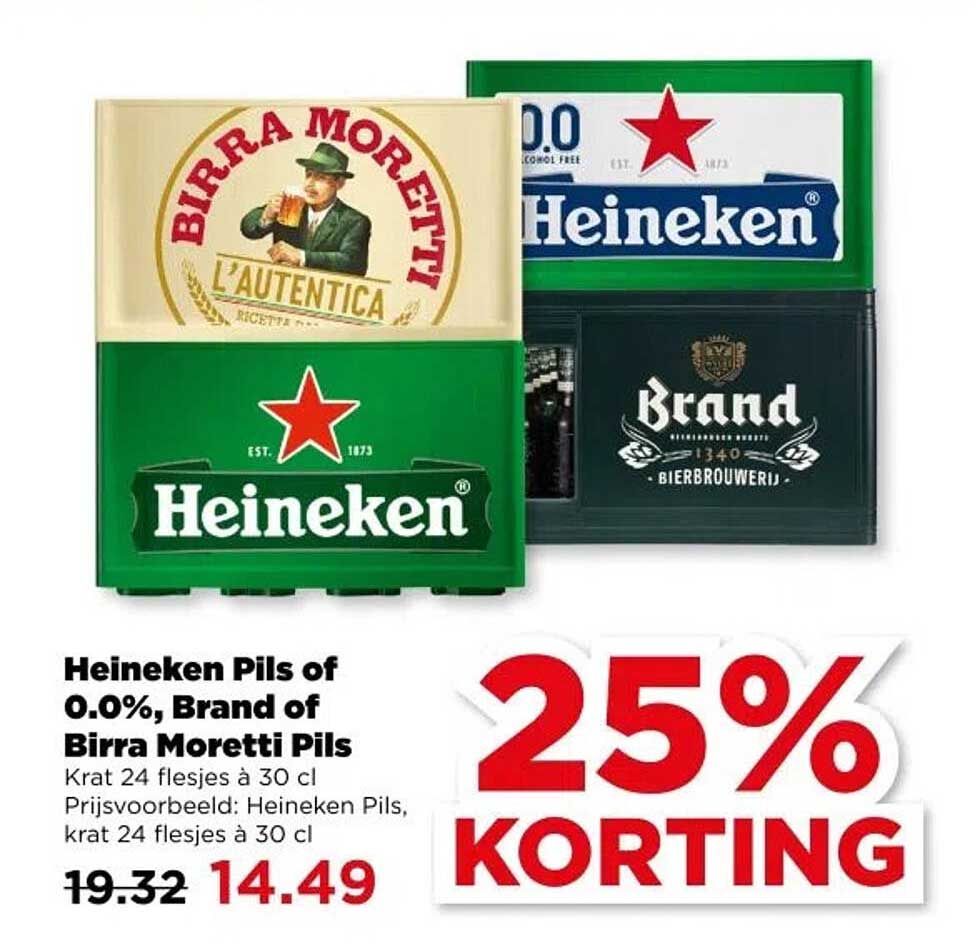 Heineken Pils of 0.0%, Brand of Birra Moretti Pils, Krat 24 flesjes à 30 cl