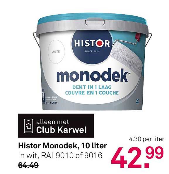 Histor Monodek, 10 liter in wit, RAL9010 of 9016