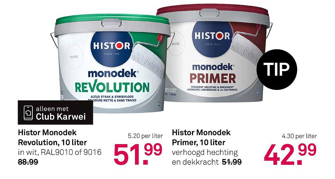 Histor Monodek Revolution, 10 liter in wit, RAL9010 of 9016