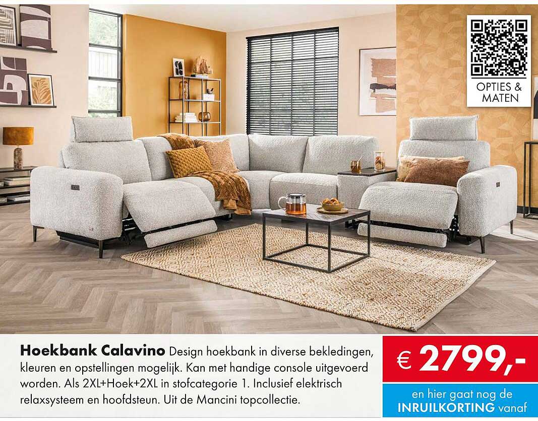 Hoekbank Calavino Design hoekbank in diverse bekledingen, kleuren en opstellingen mogelijk.