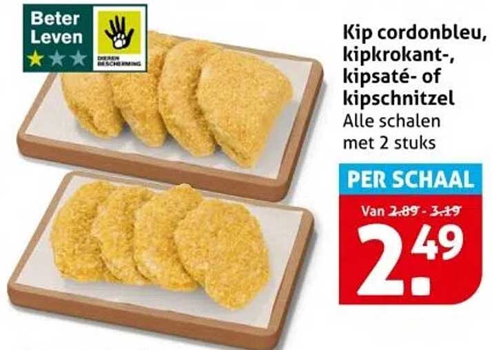 Kip cordonbleu, kipkrokant-, kipsaté- of kipschnitzel