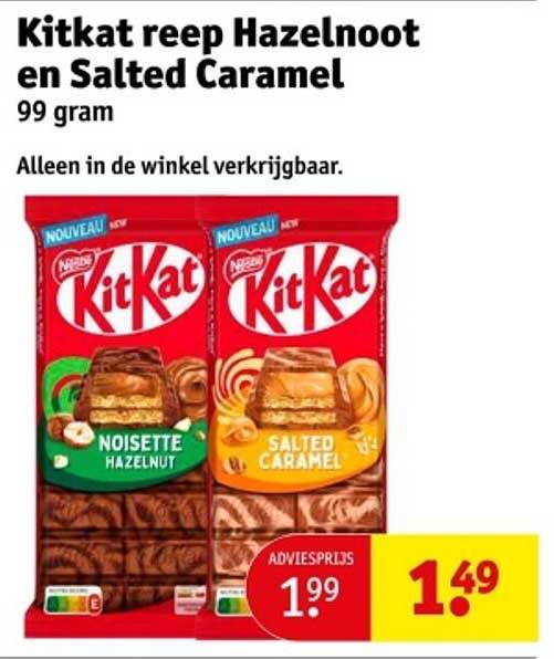 Kitkat reep Hazelnut en Salted Caramel