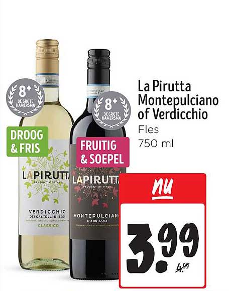 La Pirutta Montepulciano of Verdicchio Fles 750 ml