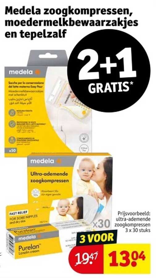 Medela zoogcompressen, moedermelkbewaarzakjes en tepelzalf 2+1 GRATIS*