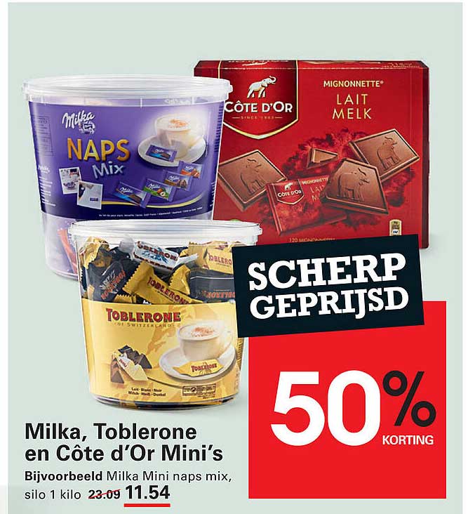 Milka, Toblerone en Côte d’Or Mini’s