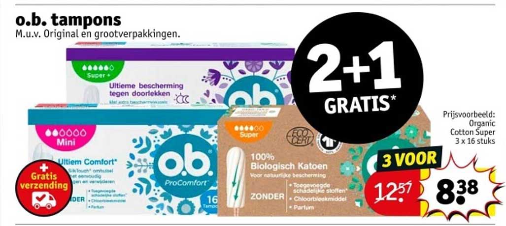 o.b. tampons M.u.v. Original en grootverpakkingen.