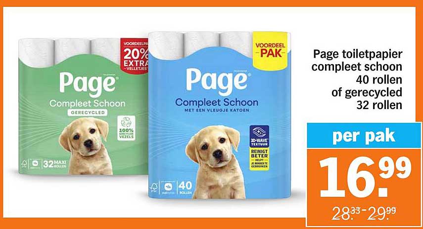 Page toiletpapier compleet schoon 40 rollen of gerecycled 32 rollen