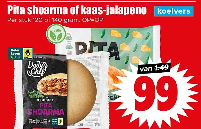 Pita shoarma of kaas-jalapeno