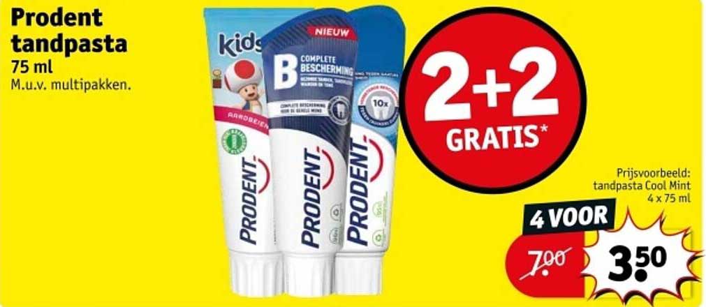 Prodent tandpasta 75 ml M.u.v. multipakken.