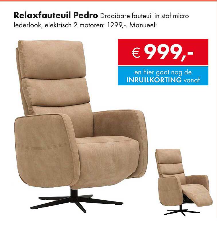 Relaxfauteuil Pedro Draaibare fauteuil in stof micro lederlook, elektrisch 2 motoren: 1299,-.