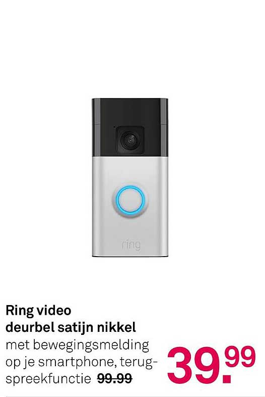 Ring video deurbel satijn nikkel met bewegingsmelding op je smartphone, terug-spreekfunctie