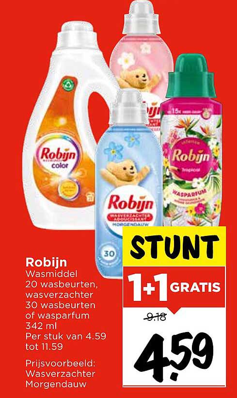 Robijn Wasmiddel 20 wasbeurten, wasverzachter 30 wasbeurten of wasparfum 342 ml