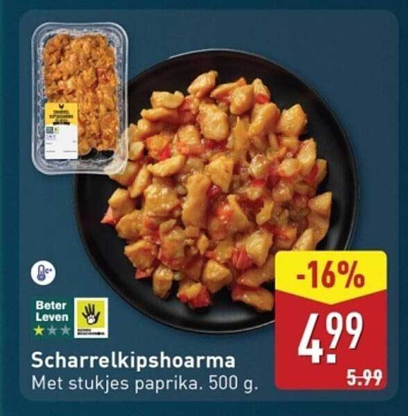 Scharrelkipshoarma Met stukjes paprika. 500 g.