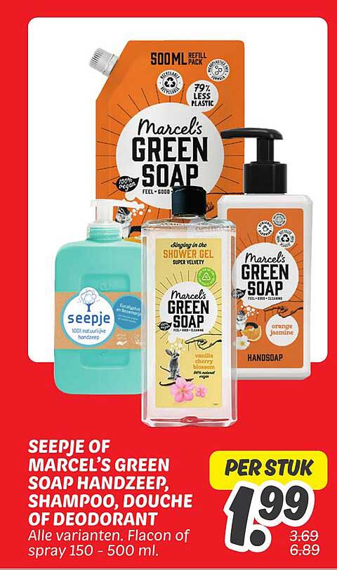 SEEPJE OF MARCEL’S GREEN SOAP HANDZEEP, SHAMPOO, DOUCHE OF DEODORANT