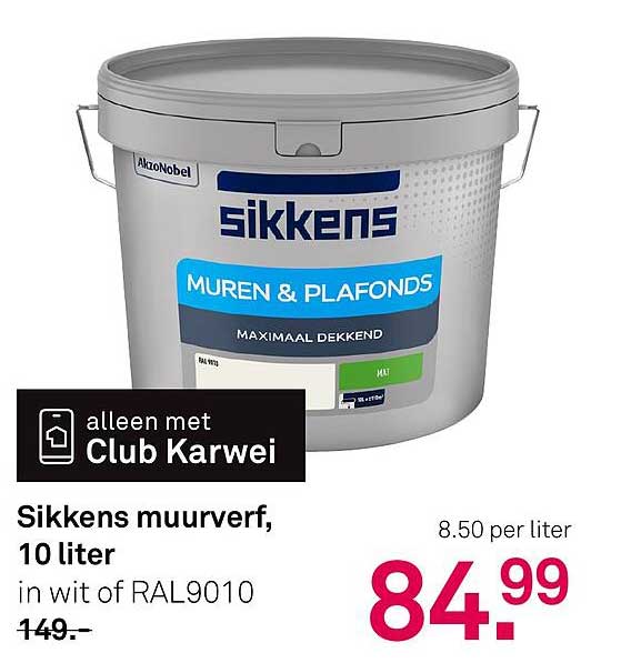 Sikkens muurverf, 10 liter in wit of RAL9010