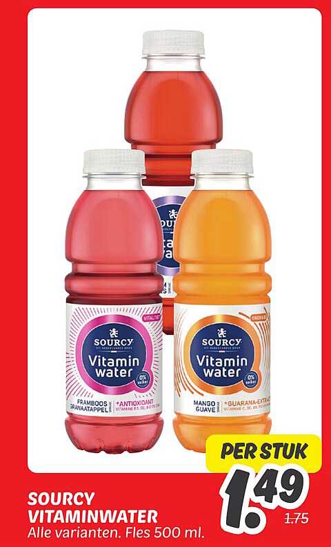 Sourcy Vitaminwater 500 ml - Per stuk €1,49 (Normale prijs €1,75)