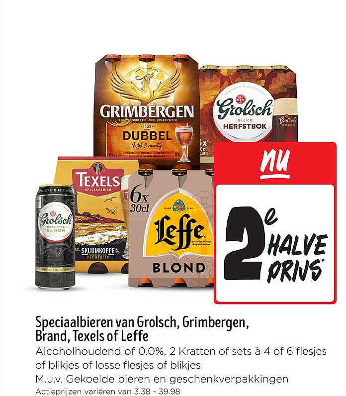 Speciaalbieren van Grolsch, Grimbergen, Brand, Texels of Leffe