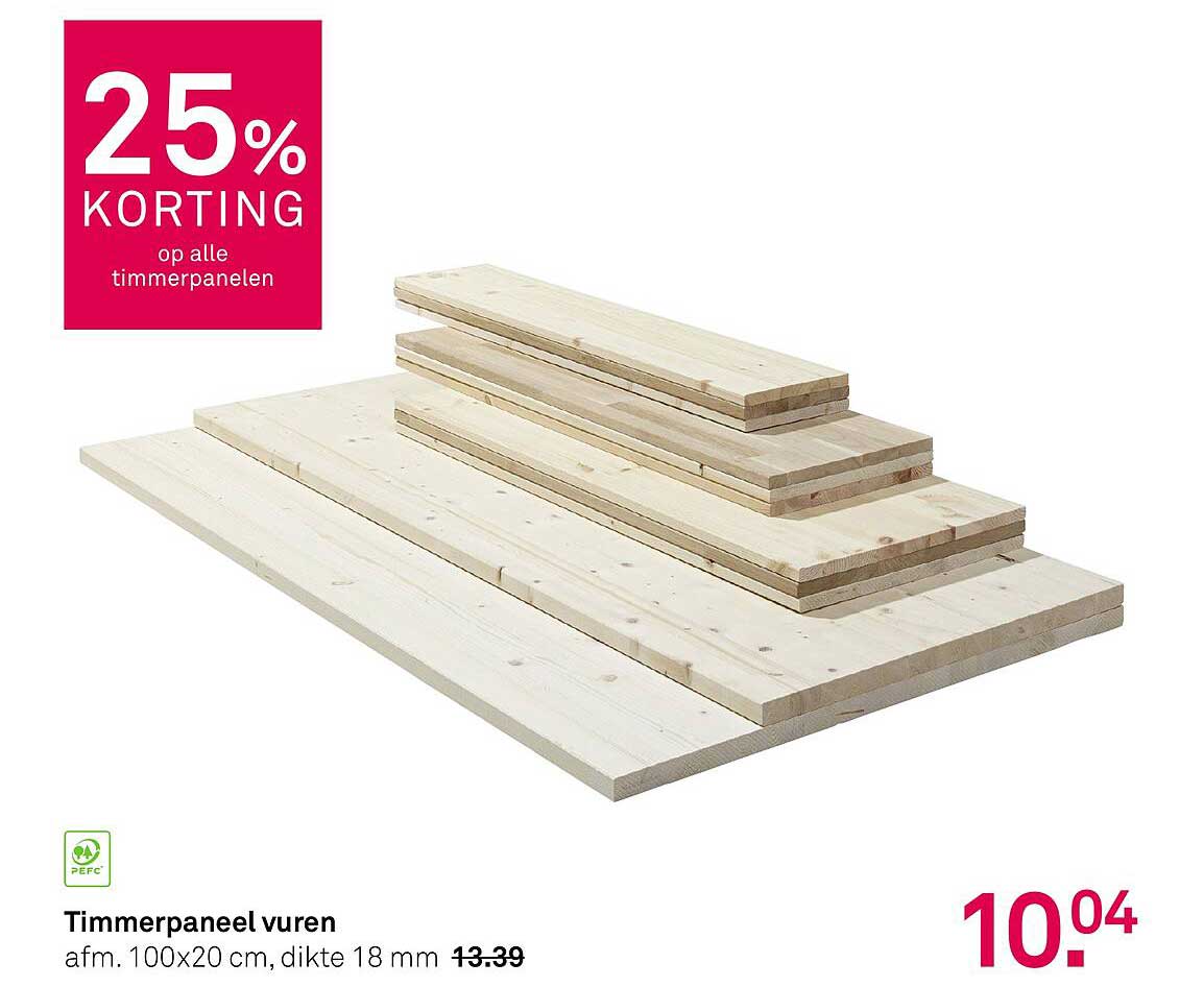 Timmerpaneel vuren afm. 100x20 cm, dikte 18 mm