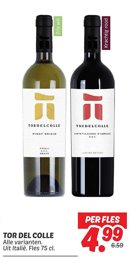 TOR DEL COLLE - Alle varianten. Uit Italië. Fles 75 cl.