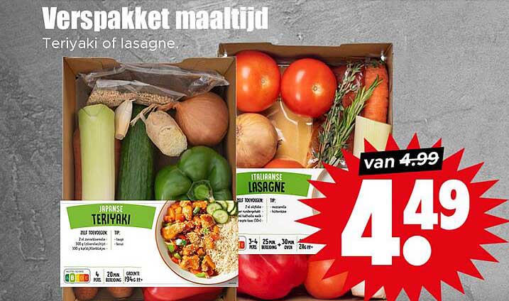 Verspakket maaltijd Teriyaki of lasagne