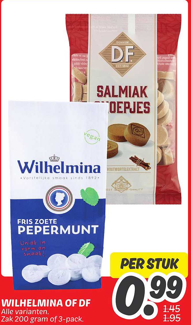 WILHELMINA OF DF - Alle varianten. Zak 200 gram of 3-pack.