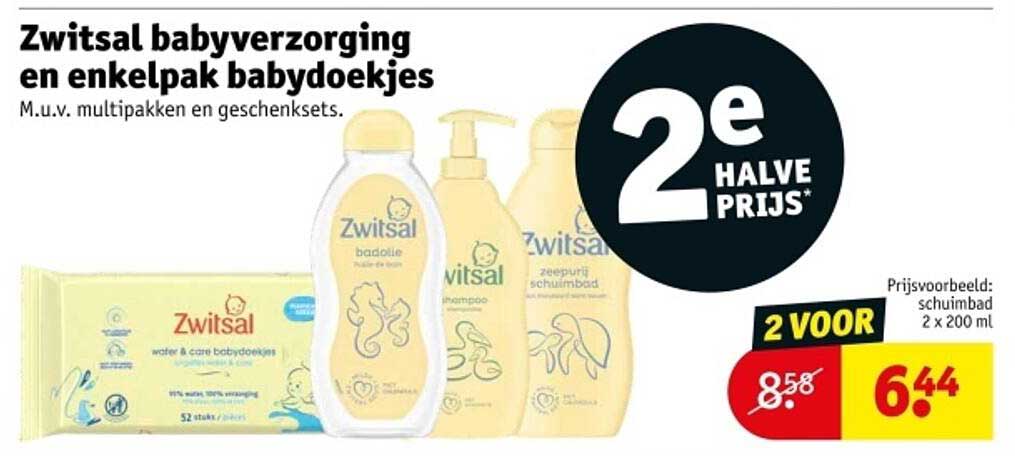 Zwitsal babyverzorging en enkelpak babydoekjes M.u.v. multipakken en geschenksets.