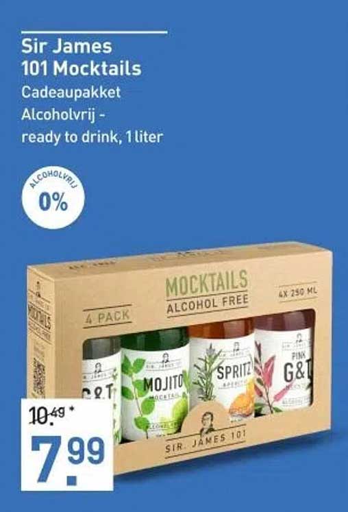 Sir James 101 Mocktails Cadeaupakket Alcoholvrij - ready to drink, 1 liter