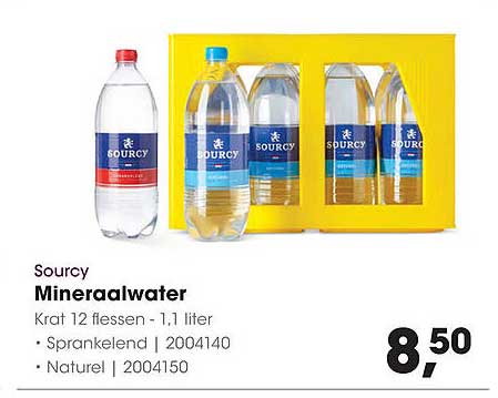 Sourcy Mineraalwater Krat 12 flessen - 1,1 liter
