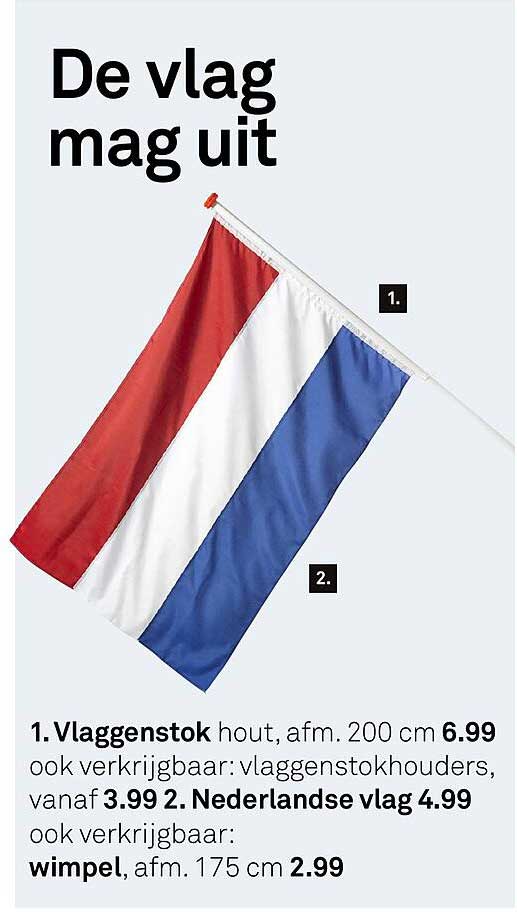 1. Vlaggenstok hout, afm. 200 cm