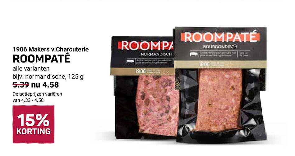 1906 Makers v Charcuterie ROOMPATÉ alle varianten bijv: normandische, 125 g 15% KORTING