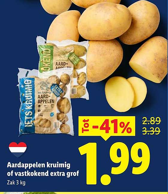 Aardappelen kruimig of vastkokend extra grof Zak 3 kg Tot -41%