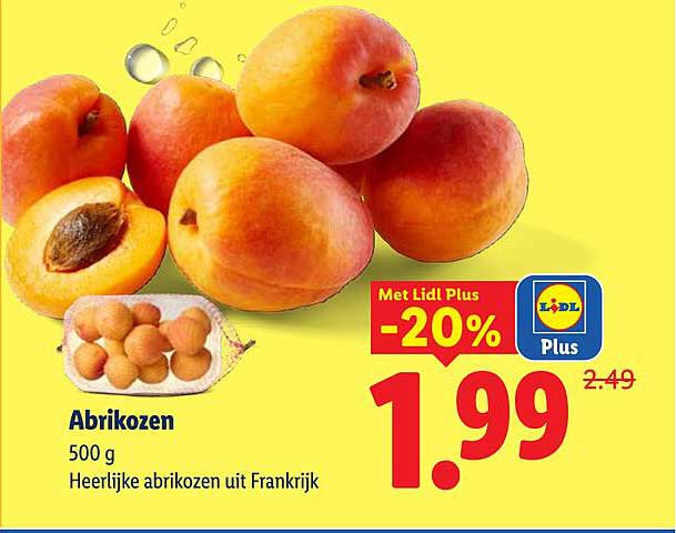 Abrikoz(en) 500 g Heerlijke abrikozen uit Frankrijk Met Lidl Plus -20%