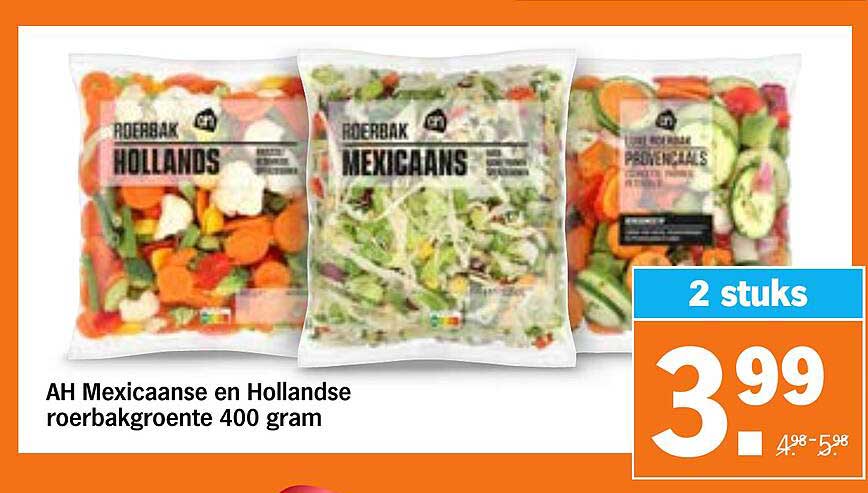 AH Mexicaanse en Hollandse roerbakgroente 400 gram 2 stuks