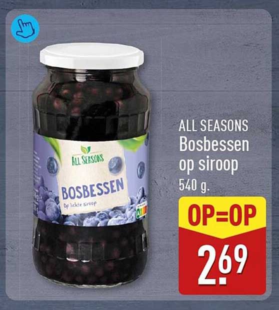 ALL SEASONS Bosbessen op siroop 540 g. OP=OP