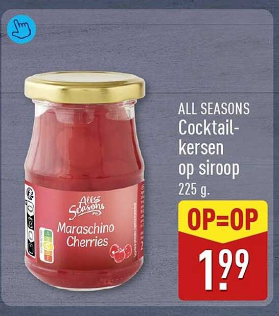 ALL SEASONS Cocktailkersen op siroop 225 g OP=OP