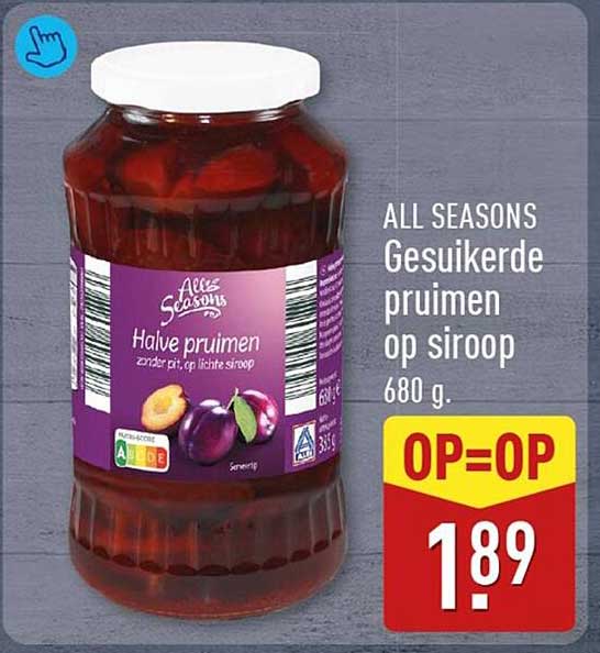 ALL SEASONS Gesuikerde pruimen op siroop 680 g OP=OP