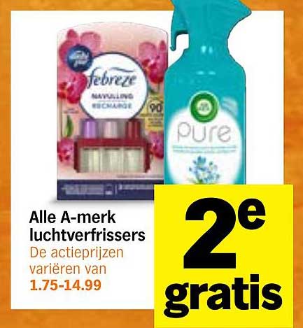 Alle A-merk luchtverfrissers 2e gratis