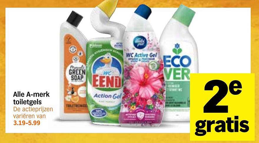 Alle A-merk toiletgels 2e gratis