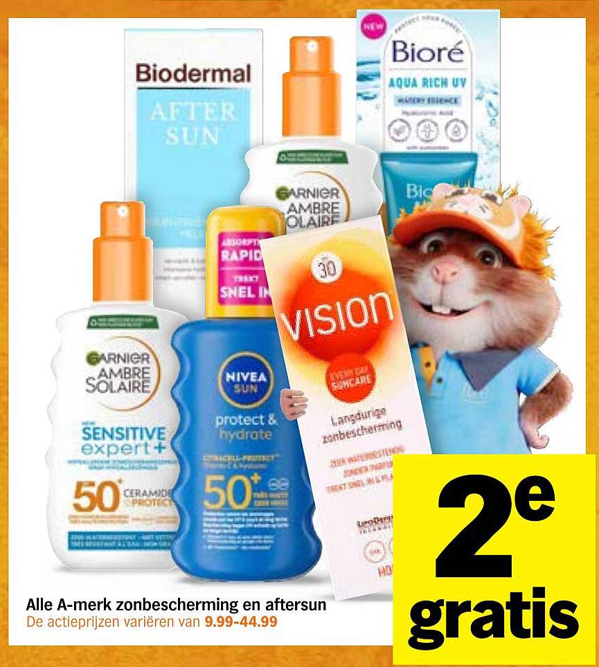 Alle A-merk zonbescherming en aftersun 2e gratis
