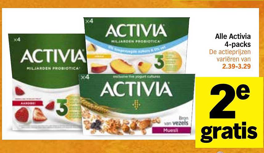 Alle Activia 4-packs 2e gratis
