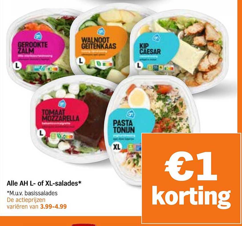 Alle AH L- of XL-salades* €1 korting