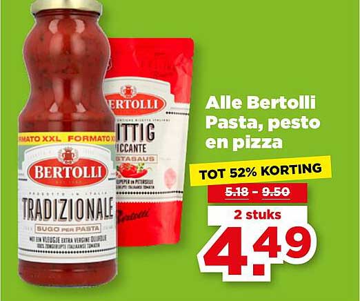 Alle Bertolli Pasta, pesto en pizza TOT 52% KORTING