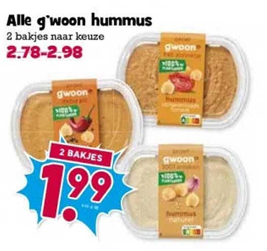 Alle g'woon hummus 2 bakjes naar keuze