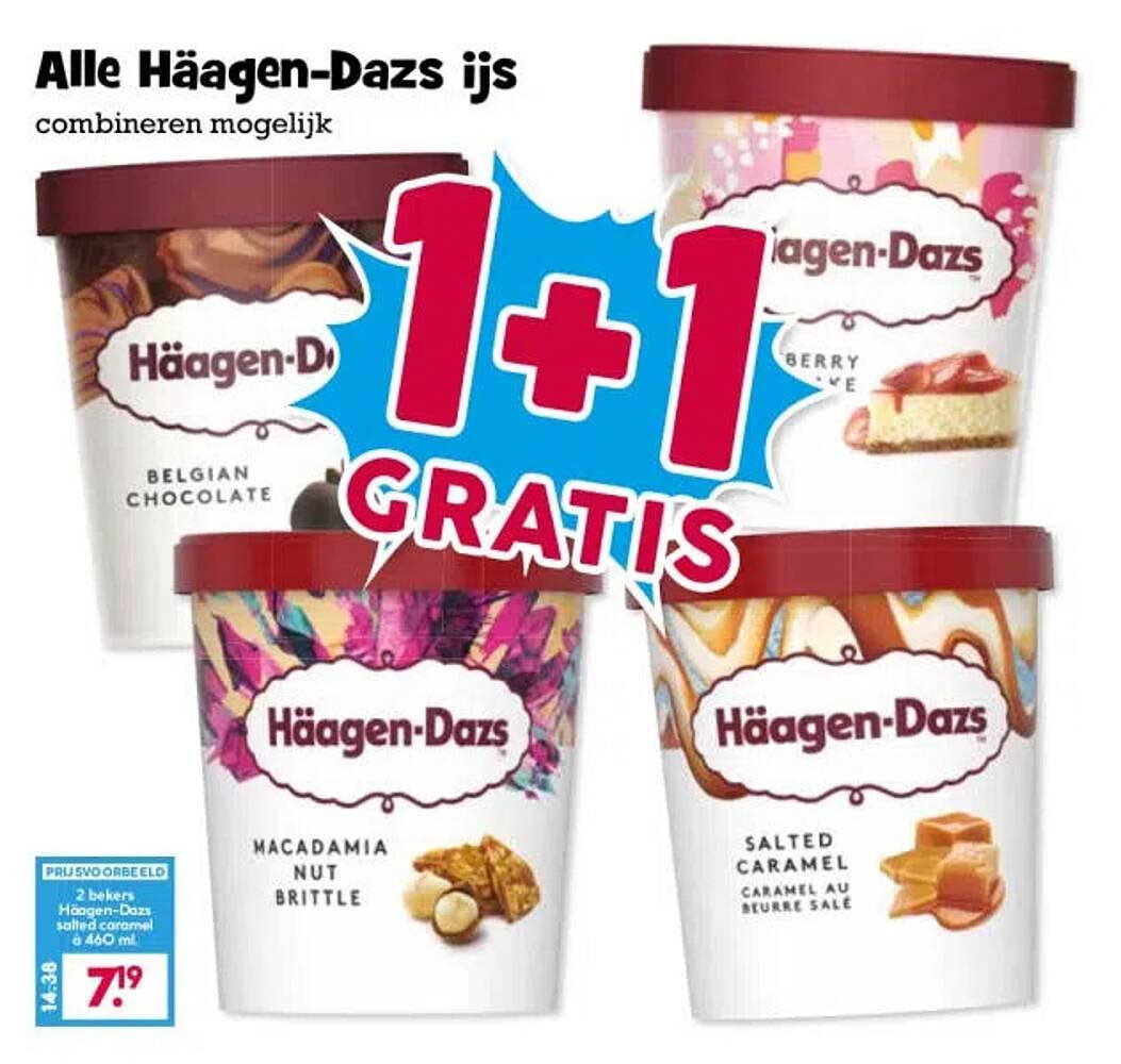 Alle Häagen-Dazs ijs combineren mogelijk 1+1 GRATIS