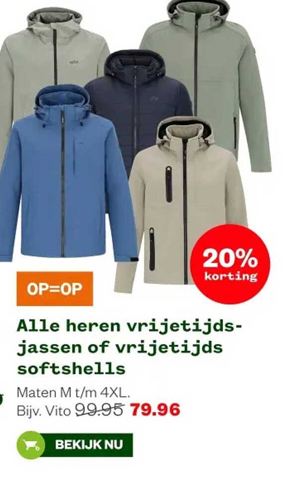 Alle heren vrijetijds-jassen of vrijetijds softshells 20% korting
