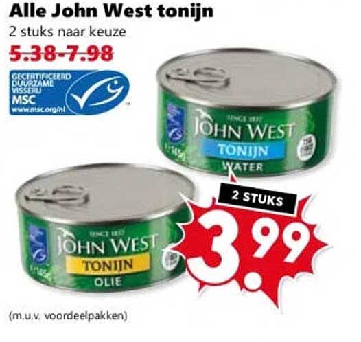 Alle John West tonijn 2 stuks naar keuze
