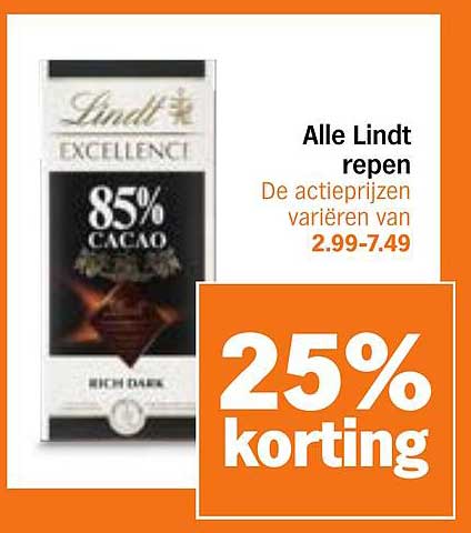 Alle Lindt repen 25% korting