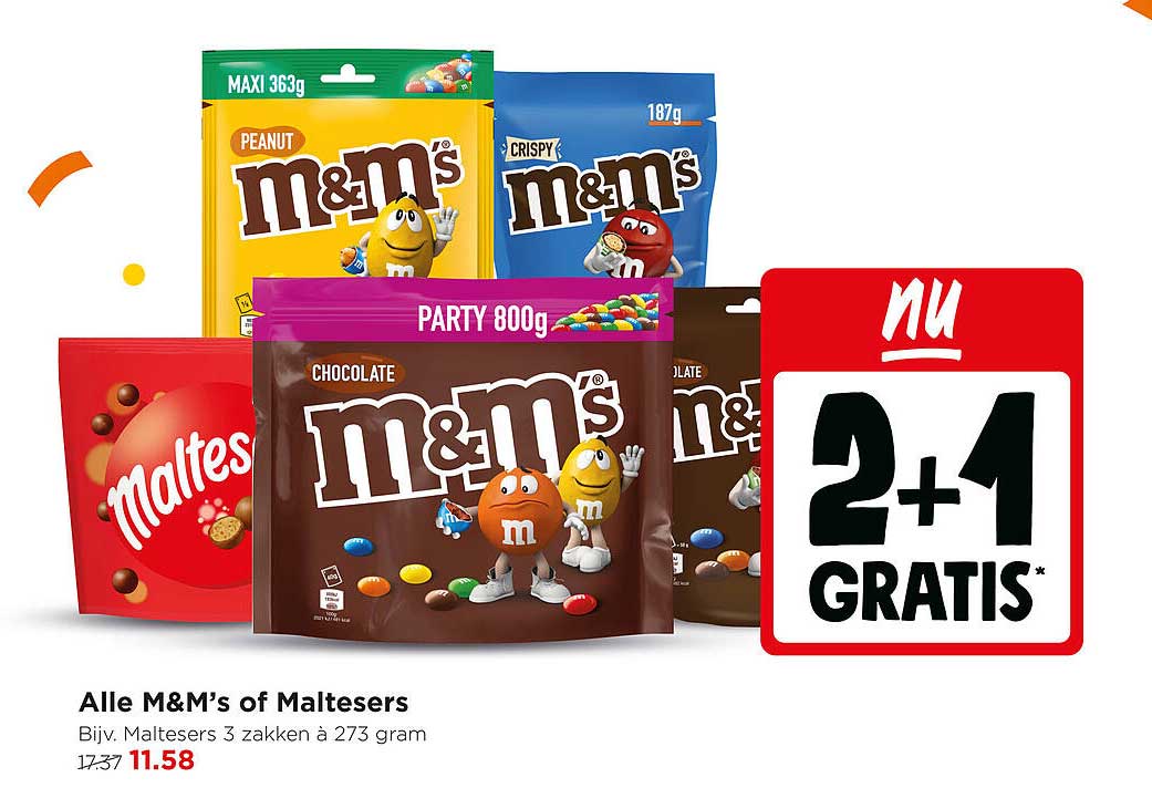 Alle M&M's of Maltesers 2+1 gratis